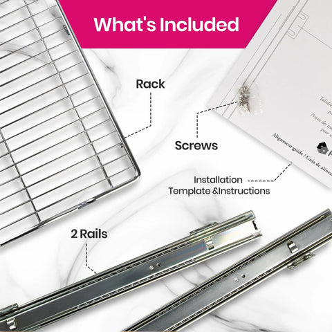 Components of Heavy Duty Pull Out Cabinet Organizer with Smooth Sliding Drawers in Chrome Finish for Easy Access