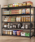 Badass Heavy Duty Adjustable Metal Wire Shelving Unit with Reinforced Carbon Steel Grid and V Brace Support for Garage or Pantry High Capacity Rack Holds 440 Pounds Per Shelf showing stored food and appliances.
