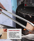Romanticist 19-inch extra-long BBQ tongs with rubber grip and locking handle