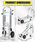 3 In 1 Aluminum Convertible Hand Truck Dolly Heavy Duty Hauler With 800 To 1000 Lb Capacity All Terrain Pneumatic Tires And Smooth Swivel Casters For Easy Load Transport dimensions
