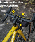 2.8L Waterproof Front Tube Bag For Road Gravel And Mountain Bikes mounted on handlebars, showing three-point fixation
