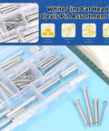 51-Piece Clevis Pins Set With 18 Sizes Flat Head Single Hole Zinc White Link Hinge Pins in divider box with ruler and pins visible