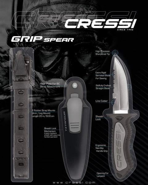 Grip Spear Knife 6.8 Inch Black For Spearfishing And Underwater Hunting Built Tough Stainless Blade With Ergonomic Handle