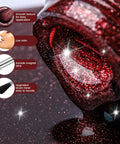 Close-up of luxurious red glitter gel from Cat Eye Gel Nail Polish Set With Magnetic 3D Glitter Effect, 8 Color UV Varnish Kit, HEMA Free.