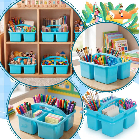 24 Pack Classroom Caddies Bulk With 3 Compartments And Easy Grip Handle Plastic Stackable Storage Caddies For Pencils