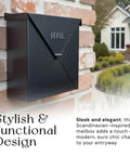 Heavy Duty Outdoor Wall Mount Mailbox 10 By 10 By 4 Inches Black Waterproof Weatherproof Metal Mailbox With Rustproof Galvanized Steel Construction Triple Leakproof Hinges And Wraparound Lid Chicago Style mounted on brick wall