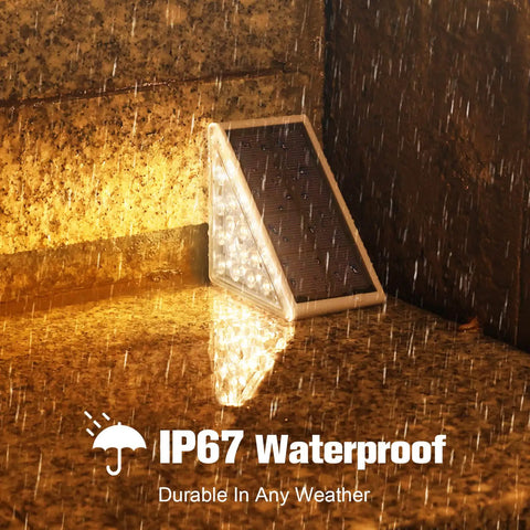 Solar Step Lights Outdoor 12 Pack Waterproof IP67 LED Stair Lights for garden in the rain showcasing durability and light spread