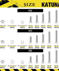 KATUNA 304 stainless steel 616-piece metric bolt and nut set, includes M4–M6 hex bolts, nuts, and flat/lock washers