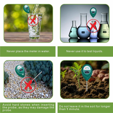 Super Handy No Guesswork 304 Stainless Steel Soil Moisture Meter usage warnings and guidelines images