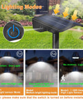Lit Outdoor Solar Motion Sensor Lights With Bright LED Illumination showing three lighting modes for outdoor use