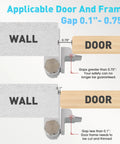 Beefed Up Home Door Reinforcement Lock With Aluminum Guard For Maximum Security, Anti Burglary Shield To Stop Kick In Attacks, Heavy Duty Reinforcer, Quick Install, Silver Oxide Finish installation guide showing acceptable door gap measurements between 0.1" - 0.75".