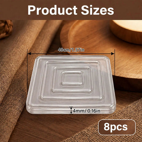 Non Slip Cutting Board Feet Set 8 Pack 1.6 Inch Self Adhesive Silicone Pads size illustration on wooden surface