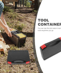 Portable Plastic Toolbox With Grip Handle, Heavy Duty Hard Shell Organizer For Mechanics, tough tool case on outdoor ground.