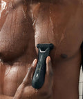 Lawn Mower Five Point Zero Ultra SkinSafe Replacement Foil Blade For Close Body Grooming shown in shower use on chest
