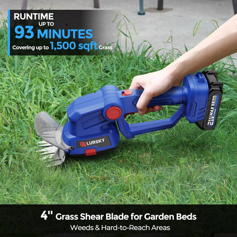 Cordless Hedge Trimmer With 21V Battery, 2-In-1 Grass Shears cutting lawn with 4-inch blade in garden