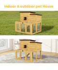 All Weather Critter Friendly Wooden Poultry Run And Rabbit Hutch With Removable Ramp Two Tier Chicken Coop and Playpen in garden