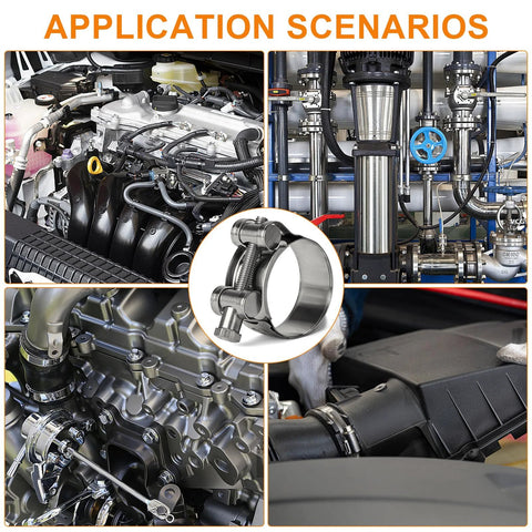 stainless steel T-bolt hose clamp used in automotive and industrial applications for secure, leak-free connections.
