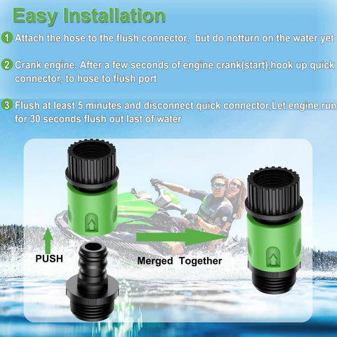 Twin Pack Quick Connect Flush Kit Green For Sea Doo Kawasaki Boats Jet Skis Engine Garden Hose Flush Adapter Compatible With 4 Stroke Sea Doo PWC Yamaha Outboard Honda Motors