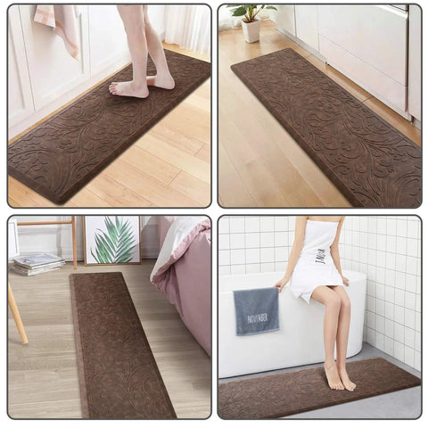 Ultra Plush Anti Fatigue Kitchen Mat Cushioned Comfort Rug With Waterproof Non Slip Surface for Standing Long Shifts 17.3x60 Brown