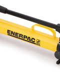 Two Speed Steel Hydraulic Hand Pump For Lifting And Bolting With Load Holding Capability Internal Relief Valve 94 Pound Maximum Handle Effort Built Tough For Powering Hydraulic Tools And Heavy Duty Lifts, yellow and black.