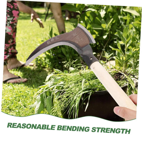 Multipurpose Manganese Grass Sickle With Handle Ergonomic Gardening Tool for Weeding Cutting and Harvesting in garden scene