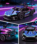 Dope Cyber Style Race Car Building Kit 1 18 Scale Model Car Set For Adults With Neon Inspired Colors And Open Mechanical Design, front view