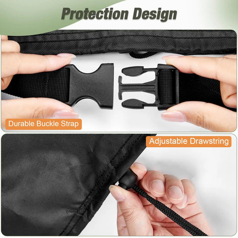 Close-up of buckle strap and drawstring on Waterproof Hammock Chair Stand Cover For 41L By 55W By 72H Swing Stands