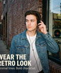 Man wearing Retro On Ear Wired Headphones Two Pack Featuring Lightweight Portable Comfort And Smooth Adjustable Headband.