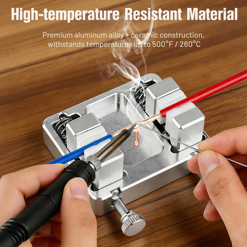 Aluminum Soldering Clamp With Ceramic Jaw Adjustable Welding Fixture For Circuit Boards PCBs Wires And Jewelry Soldering in use