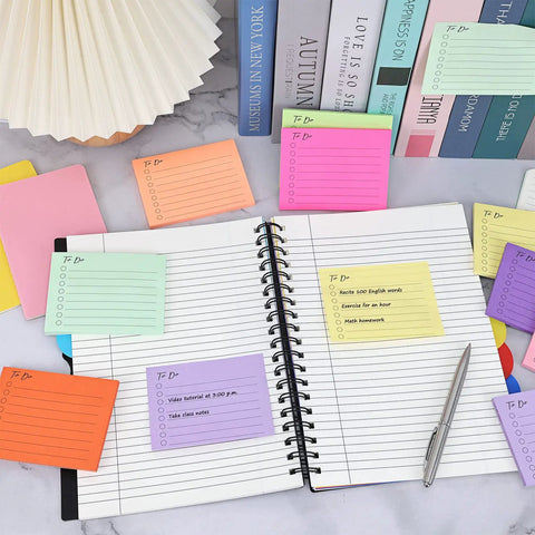 10 Pack To Do List Sticky Notes 3x4 Inches Square Lined Notepads With 50 Sheets Each, 500 Sheets Total, Colorful 10 Color Notes on notebook