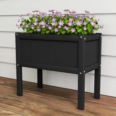 Raised Garden Bed With Drainage Hole Waterproof HDPE Elevated Planter Box With Legs tough for herbs, vegetables, flowers, black.