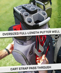 Ultimate Organizer Golf Cart Bag With Patent Pending 14 Way Top, Full Length Club Tubes, Oversized Putter Well, Grey Red