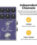 Close-up of White Tape Stereo Delay Pedal With Analog Echo True Bypass And Two Independent Channels for Guitar Bass