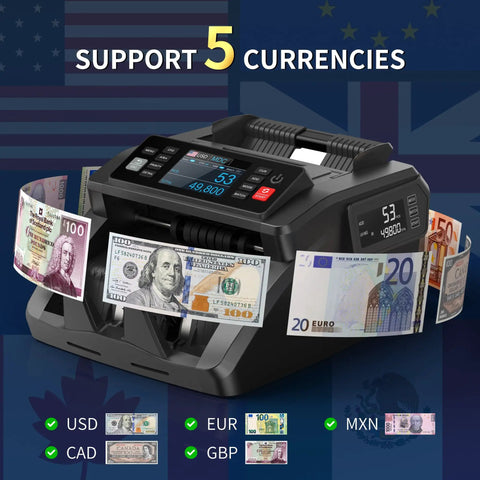 Mixed Denomination Money Counter Machine With Value Counting And Three Displays, Cash Counter For Small Biz