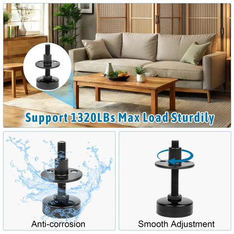 Heavy Duty Furniture Leveling Feet M8 Thread With T Nut Kit Adjustable Levelers in living room setup, anti-corrosion feature