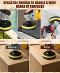 4 Inch Angle Grinder Sander Kit showing wood sanding, stone polishing, and wall polishing applications
