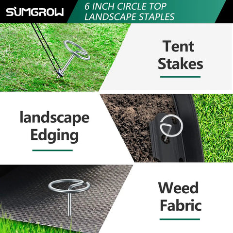 120 Pack of 6-Inch Landscape Staples With Circle Top Galvanized Steel Spikes for tents, edging, and weed fabric