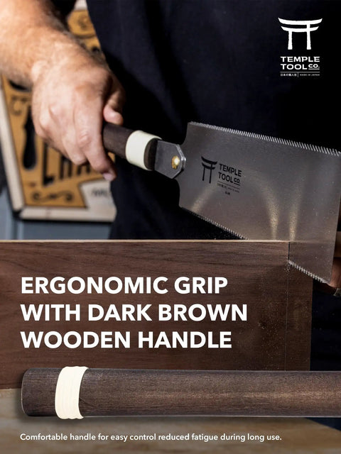 Pro Grade Japanese Pull Saw With Dual Rip And Crosscut Blades That Deliver Hella Sharp Cuts Through Dovetails Tenon Joints And Rough Lumber Without Any Fuss Or Snags Along The Way, featuring dark brown wooden handle.