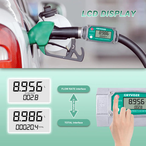 Two-Inch NPT Water Flow Meter Aluminum For Farm Irrigation And Industrial Use Real-Time LCD Readout Of Flow Rate And Total Durable Dry Environment Sensor Easy Install Heavy Duty Water Monitoring Tool attached to fuel nozzle