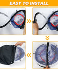 Step-by-step assembly of the Pop Up Golf Chipping Net With Hitting Mat, Collapsible Indoor Outdoor Practice Set featuring target net.