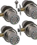 Smart Door Knob With Keypad And Keyless Entry Lock, No Fuss Auto Lock, 50 User Codes, Waterproof Rubber Grip, Nickel Finish, 4 Pack