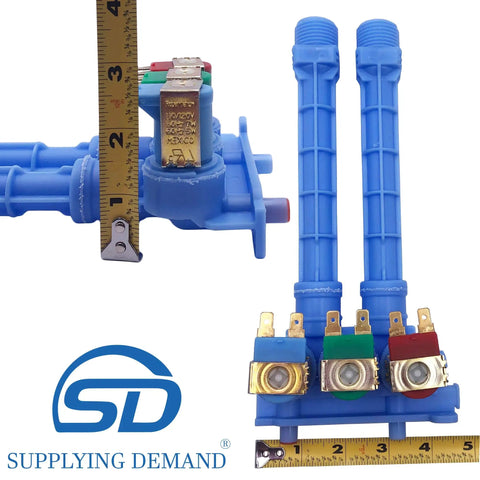 Model-Specific Clothes Washer Water Inlet Valve Replacement With NTC Thermistor, three-coil design, measuring with ruler.
