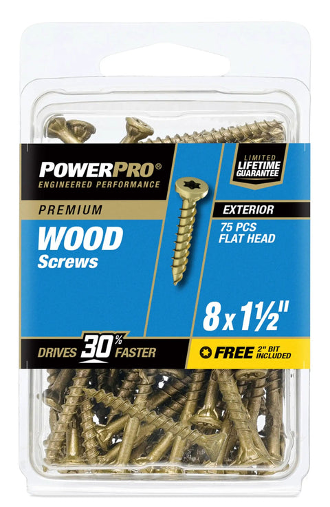 No Drama Bronze Exterior Deck Screws 1 1/2 Inch X 8 Gauge Self Drilling Split Free Outdoor Wood Fasteners For Patios Decks And Fences 75 Pack Ready To Roll in clear packaging.