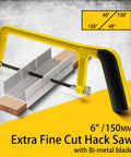 6 Inch Mini Hacksaw And Miter Block Set With Bi-Metal Blade Extra Fine Cut For Wood Plastic Glass Metal DIY Home Renovation And Craft Projects A Handy Portable Hand Saw Kit