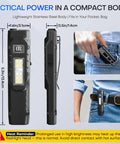 Handy 1500 Lumen Tactical LED Flashlight Rechargeable Flat Pocket Light With Dual Switches Digital Display Stainless Steel 8 Modes