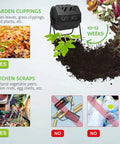 Dual Chamber Compost Tumbler 160L With Sliding Doors, High Capacity Outdoor Bin shown with garden clippings and kitchen scraps