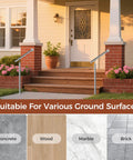 Rock Solid Stainless Steel Handrail For Outdoor Steps Featuring Adjustable Angles And Heavy Duty Build on brick and wood steps.