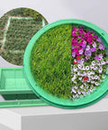 Durable Round Septic Lid With Frame For Lawn Drainage And Pull Hole Recessed Sewage Cover 39.4x39.4In with grass and flowers
