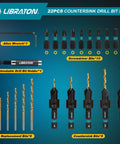 22 Piece Countersink Drill Bit Set For Woodworking With Magnetic Holder And Storage Box Sizes 4 6 8 10 12 Diagram