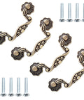 Antique Bronze Drop Drawer Pulls Set Of 4 With 3-Inch Hole Spacing Drop Bail Cabinet Handles with mounting screws, floral design